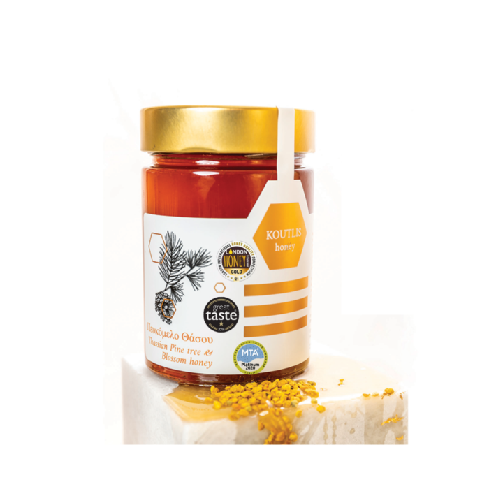 Miel de Pin-île de Thassos en Grèce-Gold London Honey 2021-Platinum Mediterannean Taste Awards 2020-Great Taste Awards 2018